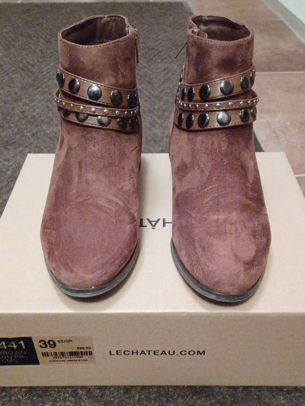 le chateau Brown Suede Studded Ankle Booties